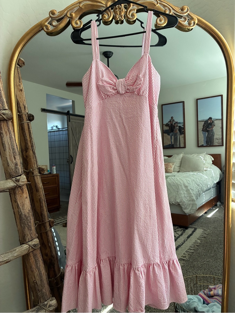 kate spade Pink Seersucker Bow-Front Sundress with Ruffle Hem